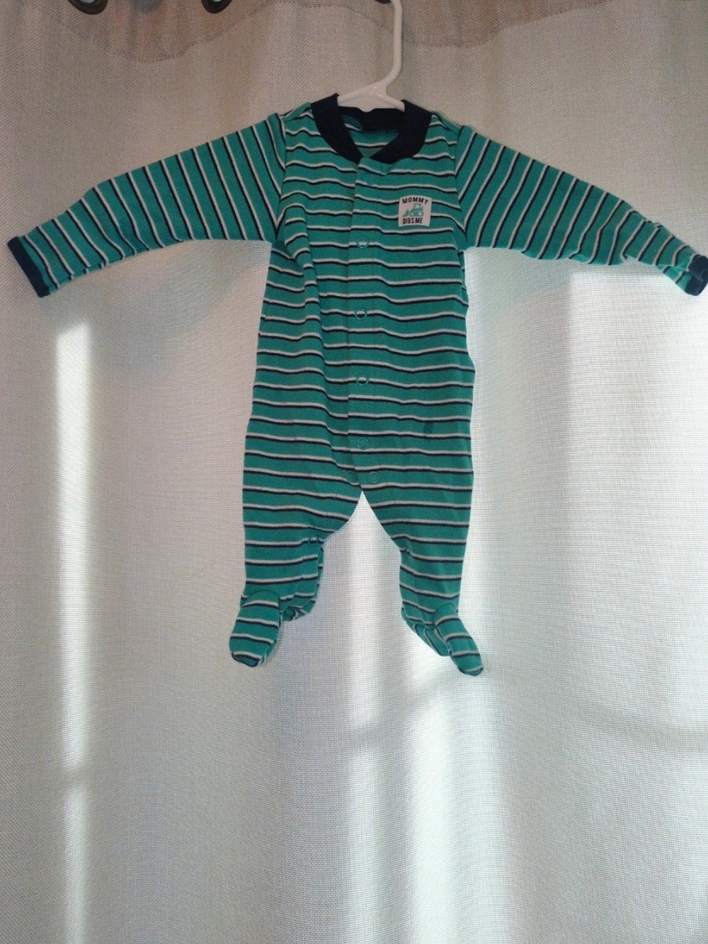 Simple Striped Teal and Navy Baby Footed One-Piece
